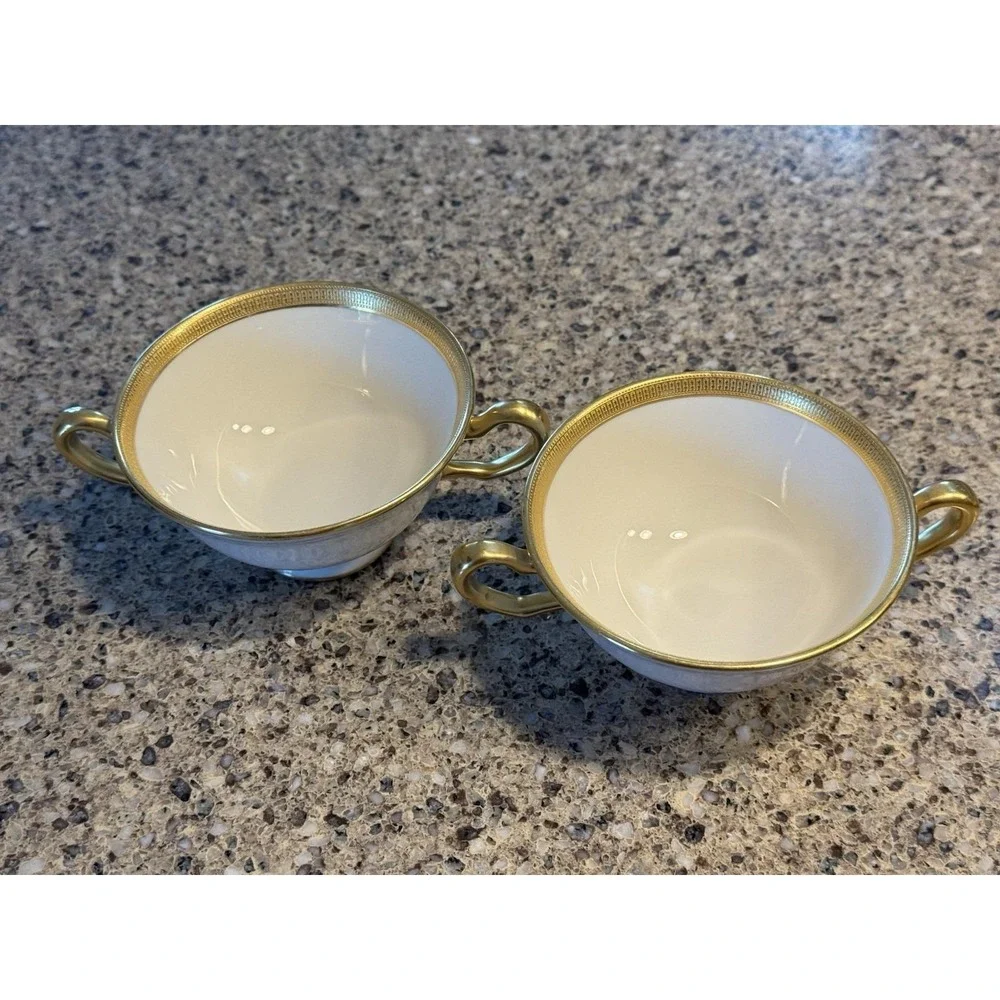 Lenox Gold Cream Bullion Cups Rare Early Cowell & Hubbard Cleveland Set of 2